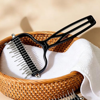 Double Sided Dematting Comb for Cats & Dogs, Undercoat Rake, Safe Deshedding Grooming Tool, Gentle Matt Remover Detangler for Long Thick Haired Pets, Ergonomic Pet Grooming Brush (Onyx) - color: Onyx