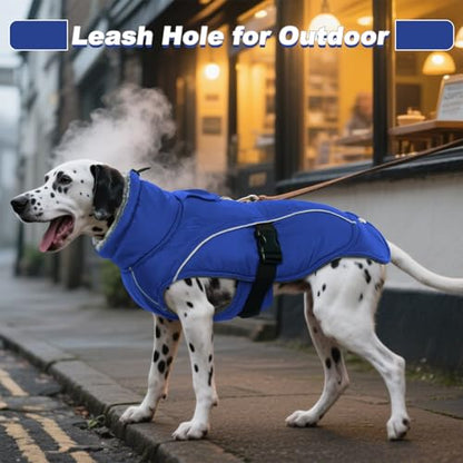 DENTRUN Warm Dog Winter Coat, Easy On Reflective Turtleneck Fleece Jacket | Adjustable buckle, easy on off, windproof & water-repellent, thick fleece snowsuit, outfit fits small to large breeds - color: Blue, size: Large