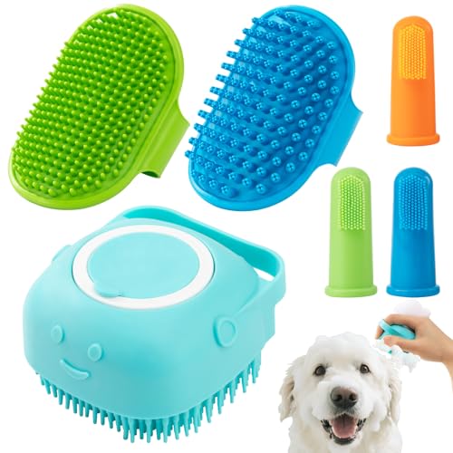6PCS Dog Bath Brush Set, Dogs Scrubber for Short and Long Haired Dogs, Dog Shampoo Brush for Shedding, Bathing, Massaging and Grooming