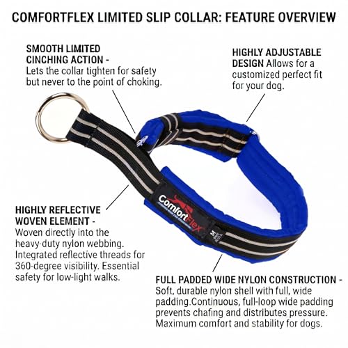 ComfortFlex Limited Slip Martingale Collar, Small, Mariner Blue | American made, designed, cut, assembled, sewn in USA, wide escape proof martingale design, premium padding, gentle control - color: Mariner Blue, size: Small