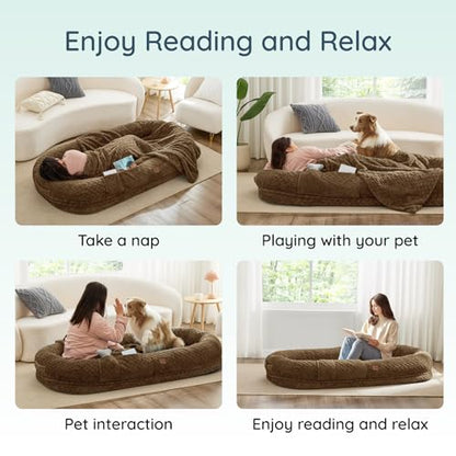 ChiXnuggle Faux Fur Washable Human Dog Bed Cover | 72*40*10,removable replace cover,soft fur,non-slip bottom,brown - color: Brown, size: Cover (72x40x10)