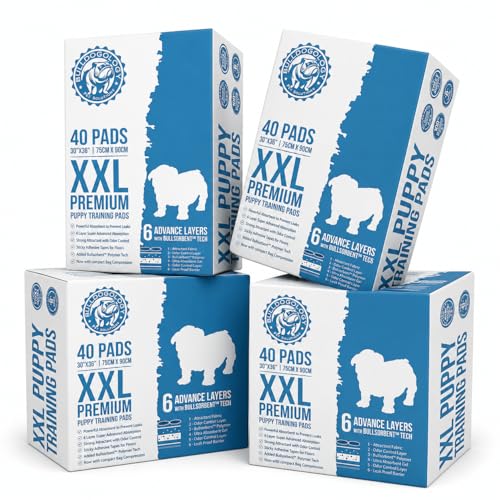 Bulldogology Premium XXL Puppy Pee Pads with Adhesive Sticky Tape Extra Large Dog Training Wee Pads 6 Layer Absorbent Bullsorbent Technology White 160 Count 30 x 36 - size: 160-Count (30x36)