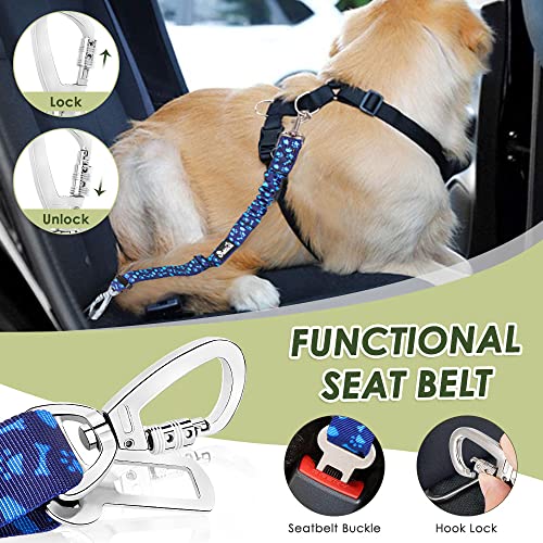 SlowTon Dog Seatbelt, 2 Pack Dog Seat Belt Car Leash Adjustable Elastic Bungee Buffer Heavy Duty Nylon Reflective Pet Safety Tether Connect to Dog Harness for Travel Riding in Vehicle (Daul Clip, BL) - color: Blue