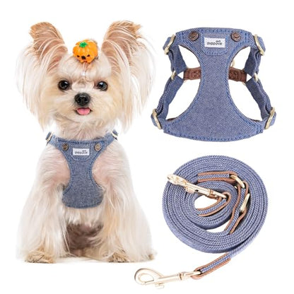 Puppytie No Pull xs Dog Harness with Multifunction Dog Leash,Soft Adjustable No Choke Escape Proof Pet Harness Vest,Denim Light Blue,XXS - color: Pocket-Light Blue, size: XXS