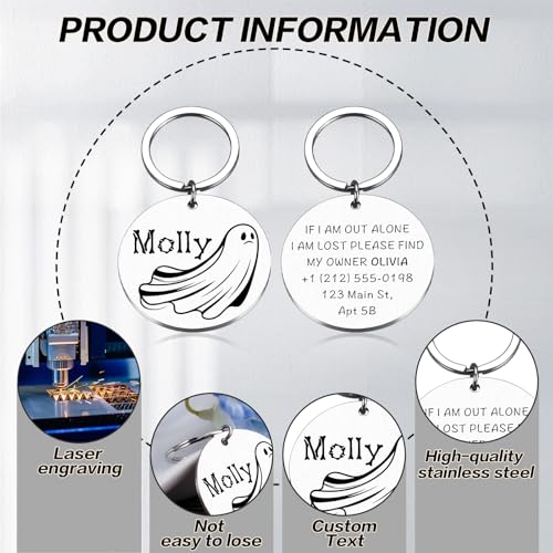 Personalized Halloween Ghost Dog Tag–Custom Engraved Pet ID Nameplate for Dogs and Cat–Ghost Shape Tag with Pet Name on Front and Address Phone on Back–Cute Spooky Halloween Collar Accessory(Style 3) - style: Style 3