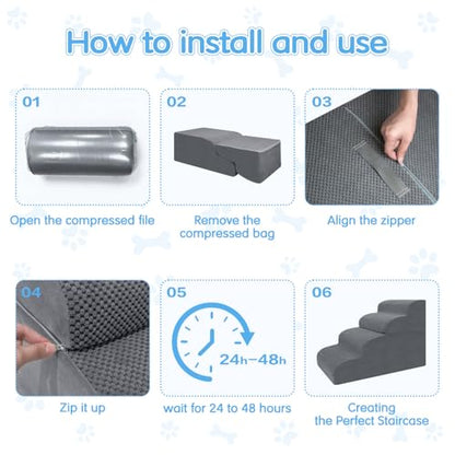4-Step Dog Stairs, 19.8 Inch High Pet Steps for Small Dogs and Cats, Non-Slip Indoor Pet Ramp, Grey