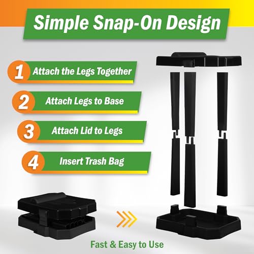 Wakeman Heavy Duty Black Trash Bag Portable Trash Bag Holder Stand with 7 Bags - Collapsible Trash Can Camping, RV, Kitchen, or Tailgate Party Garbage Bag Holder - color: Heavy Duty Black
