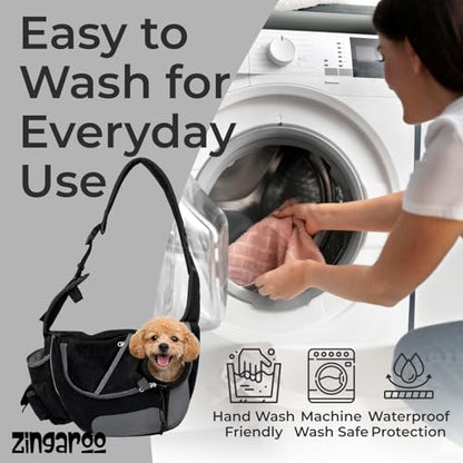 Hands-Free Sling Pet Carrier for Cats and Small Dogs up to 7lbs – Travel Set Includes Foldable Water Bowl & ID Card – Breathable Mesh, Safety Hook & Adjustable Padded Strap for Walking & Travel - color: Black