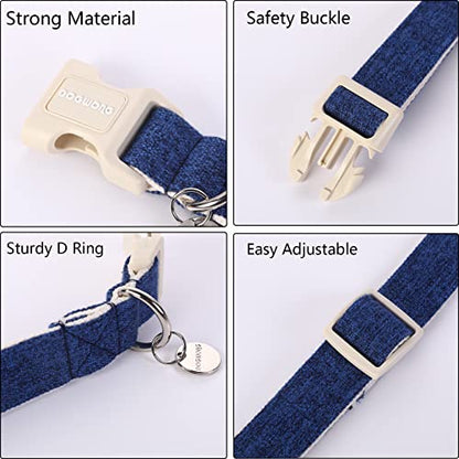 DOGWONG Cotton Hemp Dog Collar, Heavy-Duty Blue Dog Collar Adjustable Soft Natural Fabric Cute Wedding Puppy Necklace for Small Medium Large Dogs - color: A: Deep Blue, size: X-Small