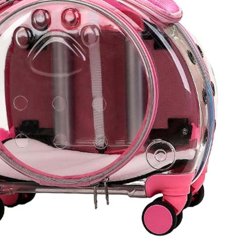 Pet Trolley Case with Clear Ventilation Holes & Silent Wheels – 2-in-1 Rolling Pet Backpack Carrier for Cats Dogs, Portable Travel Suitcase, Airline Approved, Lightweight Pink - color: Pink