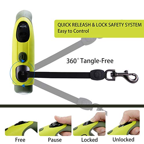 Retractable Dog Leash with LED Flashlight for Small Medium Big Breed Dogs, 10/16 ft Extendable Leash, Heavy Duty Nylon Cord Training Running (L (16 FT - up to 110lbs), Green)