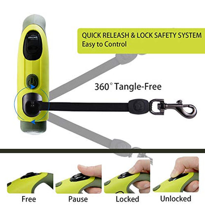 Retractable Dog Leash with LED Flashlight for Small Medium Big Breed Dogs, 10/16 ft Extendable Leash, Heavy Duty Nylon Cord Training Running (L (16 FT - up to 110lbs), Green)