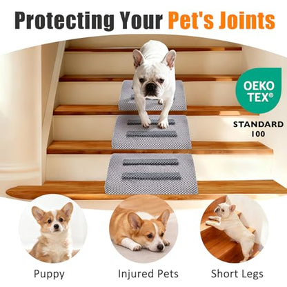 Dog Ramp for Stairs with Anti-Slip Bump for Small & Senior Dogs and Cats – Stair Wedges for Dogs with Gentle Slope, Pet Ramp with Washable Cover & Self-Sticky Pads for Safe Climbing (Gray, 2 Pack) - size: Gray 2-Pack