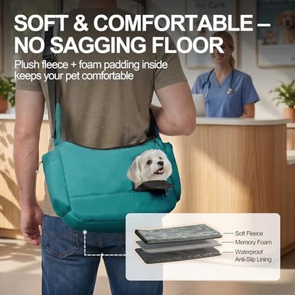 Dog Carrier Sling for Small Dogs & Cats Hand-Free Puppy Sling Purses with Storage Bag and Adjustable Shoulder Strap, Pet Sling Carrier Up to 8.8 Lbs (Blue)
