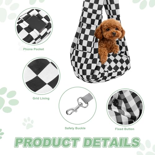 Dog Sling Carrier for Small Dogs and Cats Up to 16.5 Lbs, Breathable Texture with Pocket Pet Cross Body Shoulder Bag, (Black White Grid, 1 Pcs) Intended for Outdoor Travel/Camp - color: Black White Grid