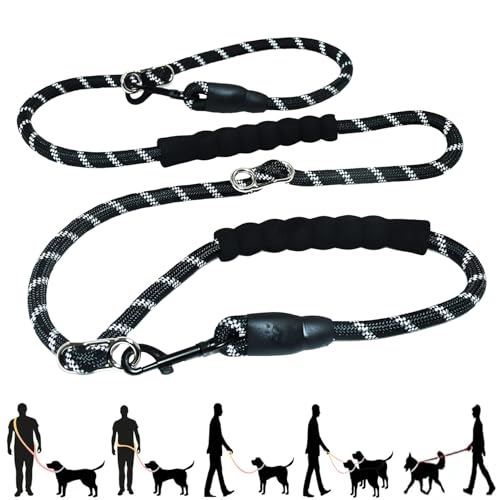 Hands Free Dog Leash Crossbody & Waist for Dog Walking, 9-in-1 No Pull Heavy Duty Leash with 2 Padded Handles, Reflective & Tangle-Free for Large & Medium Dogs (1/2" x 8.5 ft, Black) - size: 8.5 Ft(no slip lead & bungee)