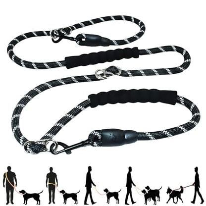 Hands Free Dog Leash Crossbody & Waist for Dog Walking, 9-in-1 No Pull Heavy Duty Leash with 2 Padded Handles, Reflective & Tangle-Free for Large & Medium Dogs (1/2" x 8.5 ft, Black) - size: 8.5 Ft(no slip lead & bungee)