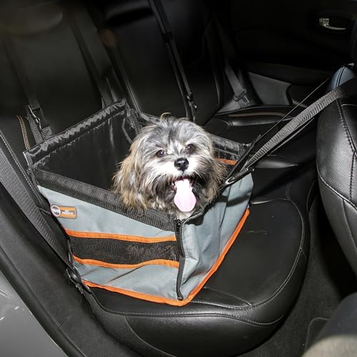 K&H Products Buckle N Go Dog Car Seat for Small Dogs, Waterproof Fabric, Breathable Mesh Sides, Adjustable Seatbelt Leash, Pet Car Seat for Small Pets, Cover - 16 X 14 X 14in - color: Gray, size: X-Small 16 X 14 X 14 Inches