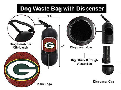Pets First NFL GREEN BAY PACKERS PET LICENSED Poop Waste Bag Dispenser and D Ring for Leash with 1200 Premium Garbage Bags - color: Green Bay Packers, size: 80 Rolls = 1200 Bags - Best Value!