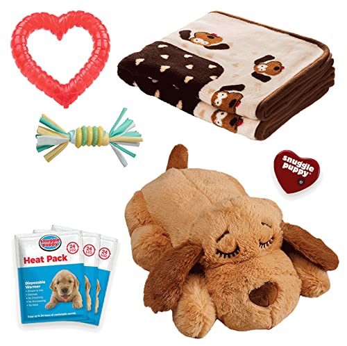 SmartPetLove Original Snuggle Puppy Essentials Starter Kit - Heartbeat Puppy for Dogs - Calming Aid with 3 Heat Packs, Puppy Teething Toy, Dog Chew Toy and Dog Blanket - color: Neutral