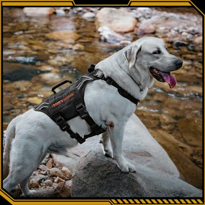 OneTigris Tactical Dog Harness for Large Dogs, Adjustable Tactical Dog Harness with Handles, Reflective Vest Heavy Duty & Breathable Military Assistance Vest with No Pull Buckle, Black - color: Black, size: Medium