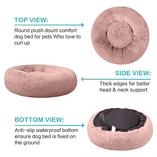 SAVFOX 20 inches Calming Donut Dog Bed - 3X Durable Plush Faux Fur, Machine Washable & Non-Slip, Fits up to 15 lbs, Pink - color: Pink, size: X-Small | 20"x20"