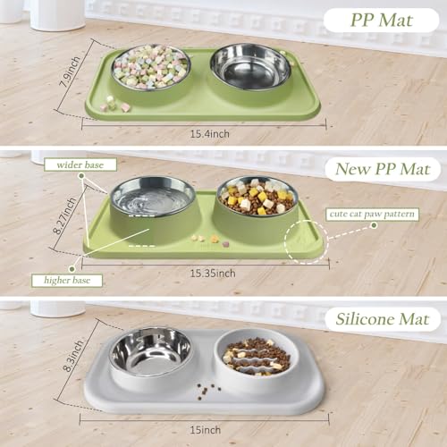 Waterproof Silicone Cat Food Bowls, Stainless Steel & Silicone Slow Feeder Double Bowls, Non-Skid & Non-Spill Raised Edge, Food and Water Feeder for Cat and Puppy - color: Silicone material-Beige