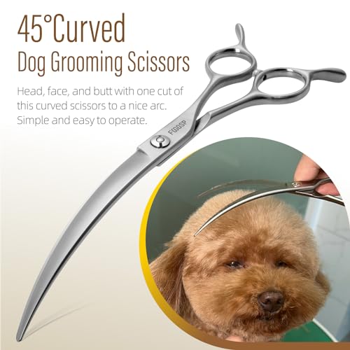 45°Curved Dog Grooming Scissors Curved Thinning Shears Curved Chunkers Dog Shears 3Pcs Combo (Turquoise) - color: Turquoise, size: 7.5 in 3PCS Set