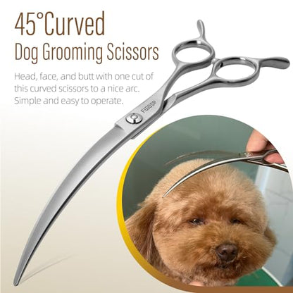 45°Curved Dog Grooming Scissors Curved Thinning Shears Curved Chunkers Dog Shears 3Pcs Combo (Turquoise) - color: Turquoise, size: 7.5 in 3PCS Set