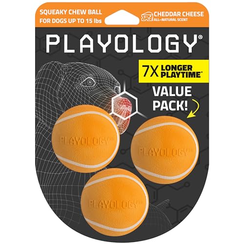 Playology Dog Toys | Squeaky Chew Ball for Dogs, Value 3-Pack | Cheddar Cheese Scented Small Dog Balls | Bouncy Floating Chew Toys for Fetch - size: Small (VALUE 3-Pack), style: Cheddar Cheese