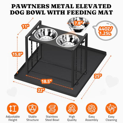 Elevated Dog Bowls for Medium Breed: 4 Height Adjustable Raised Dog Bowl with Metal Stand, Feeder Station with 2 Stainless Steel Bowls, Black with Feeding Mat - color: Grey+Mat