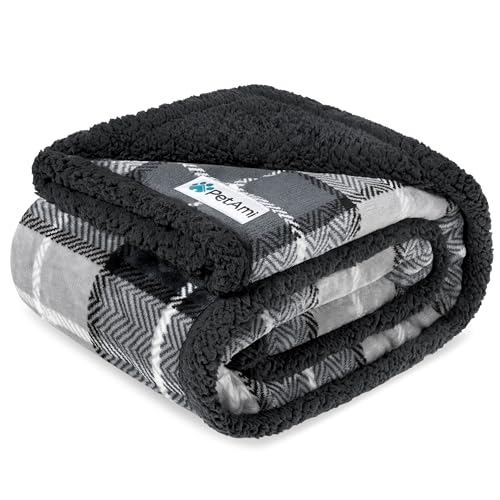 PetAmi Waterproof Dog Blanket for Couch, Pee Proof Fleece Reversible Pet Throw, Furniture Protector for Bed Sofa Kennel, Soft Washable Cover for Small Medium Dog Puppy Cat, 29x40 Plaid Dark Grey - color: Plaid Charcoal Grey, size: Medium 29 X 40 Inches