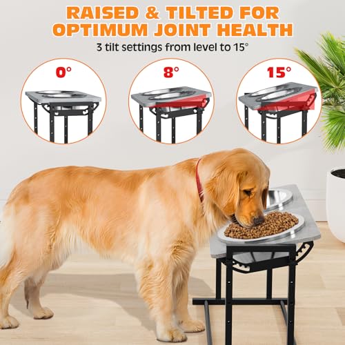 Elevated Dog Bowls for Large Dogs, 4 Height Adjustable Tilted Raised Dog Bowl Stand with 2 Stainless Steel 90 oz Bowls, 13.6" Tall Dogs Bowl Stand Feeder for Medium & Large Breed - color: Large & Medium Dogs