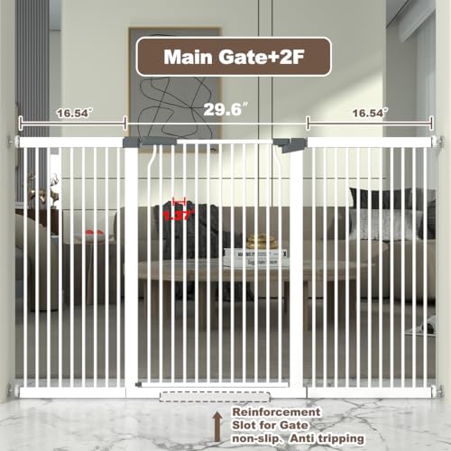 41" Extra Tall and Wide Baby Gate, 63-65.7'' Wide Pet Cat Gate for Doorway, Extra Wide Pressure Mounted Child Door with Expansion Kit, Metal Safe Gate, Tall Dog Gate, White - size: 63-65.7''W