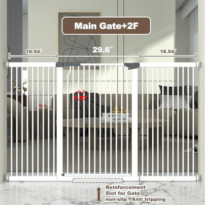 41" Extra Tall and Wide Baby Gate, 63-65.7'' Wide Pet Cat Gate for Doorway, Extra Wide Pressure Mounted Child Door with Expansion Kit, Metal Safe Gate, Tall Dog Gate, White - size: 63-65.7''W