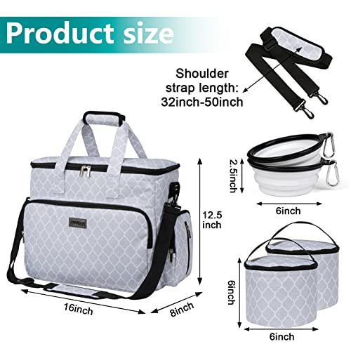 BAGLHER Dog Travel Bag, Pet Travel Bag (ALL Pet Travel Supplies), With 2 Pet Food Containers and 2 Collapsible Silicone Bowls; Essential Kits for Pet Travel DLwhite - color: DLwhite, size: Large