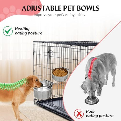 Large 2 Packs Hanging Water Bowls for Dog Crate Stainless Steel Kennel Water Bowl No Spill Adjustable Dog Water Dish for Medium Large Dogs Huge Pets (7.1 * 4.3”& 6.3 * 2.3”) - size: 2 packs 7.1 * 4.3" & 6.3 * 2.3"