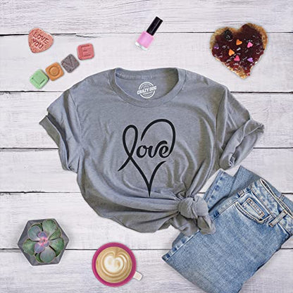 Womens Valentines Shirts Cute Heart T Shirts Funny Valentines Day Tees for Ladies - color: Dark Heather Grey - Love Cursive, size: Large