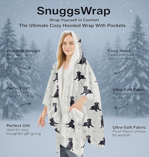 E&S Pets Sherpa Wearable Blanket Hoodie for Women – Soft Fleece Snuggs Wrap – 32 Dog & Cat Breeds – Warm Pet Lover Gifts - color: Labrador Black