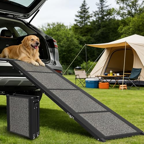 Dog Ramp for Car 63" x 17", Folding Pet Ramp for Large Dogs with Non-Slip Rug Surface, Portable Dog Car Ramp for SUV Car & Truck - size: 63" L x 17" W