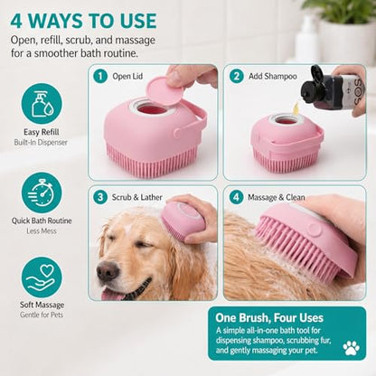 Soft Silicone Pet Bath Massage Brush for Dogs & Cats, Gentle Grooming Cleaning Tool for Puppy Kitten Washing, Pink - color: Pink