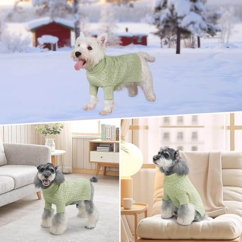 KYEESE Dog Sweater Warm Pet Coats with Classic Cable Knit Long Sleeve Knitwear Dogs Clothes, Turtleneck Stretchy Dog Sweater for Small Dogs, Green, Small - color: 10# Green, size: Small (6-9lbs)