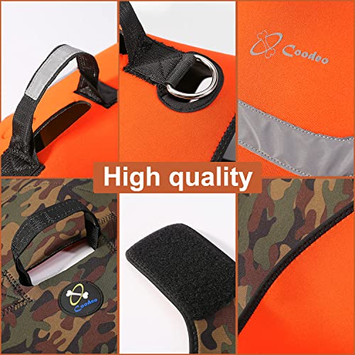 Coodeo Dog Hunting Vest Orange, Camo and Reversible Reflective Dog Tactical Harness Hound Jacket for Protection and Security, 4.5mm Neoprene Waterproof Safety Dog Vest Both Sides to Wear (Medium) - size: Medium