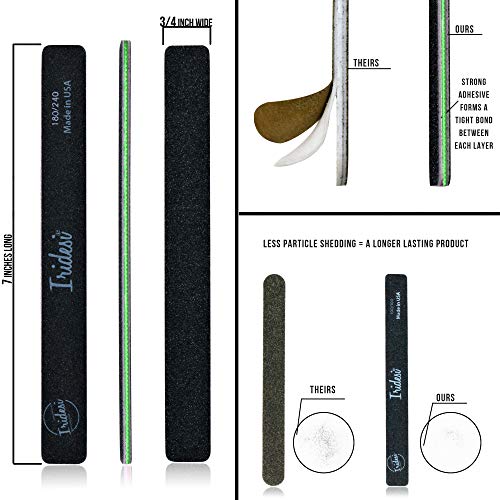 Professional Nail Files Black Washable Emery Boards 7 Inches Long Square End Serrated Edge 12 Fingernail Files Per Pack (180/240)