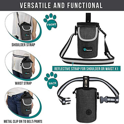 PetAmi Dog Treat Pouch, Large 3-Cup Dog Training Treat Bag with Poop Bag Dispenser, Hands-Free Waist Belt & Crossbody Strap, Reflective with Multiple Pockets & Belt Clip (Charcoal Gray) - color: Charcoal