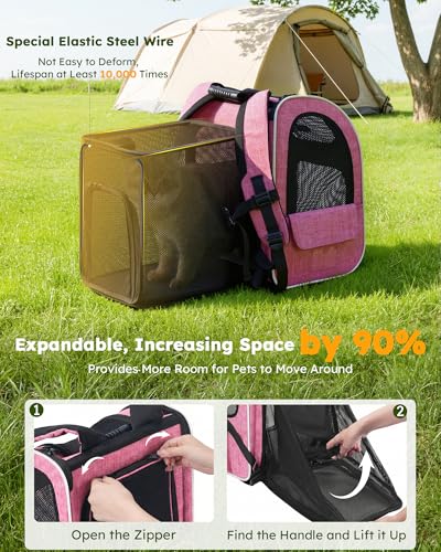 pecute Cat Backpack Extendable, Cat Carrier Backpack with Breathable Window - color: Pink, size: 12.6"L x 10.2"W x 16.5"H