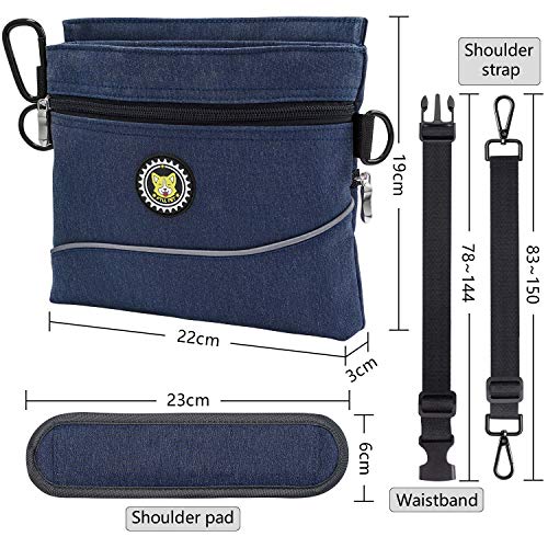 Viklluyr Dog Treat Pouch Bag with Magnetic Closure, Dog Food Carrier with Removable Inner Pocket, Perfect Dog Training Bag for Agility Training - Including Carabiner - color: Blue, size: L