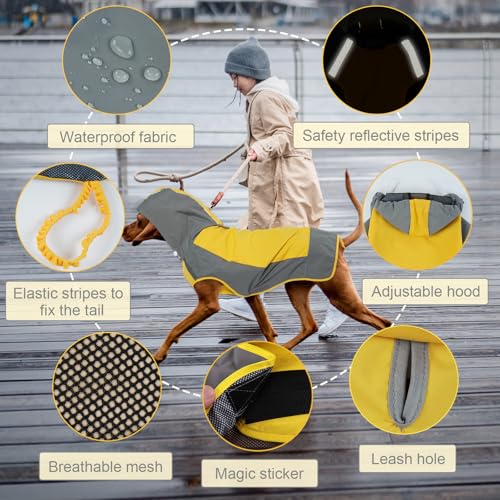 IECOii Dog Raincoat,Waterproof Rain Coat for Small Dogs,Adjustable Pet Rain Jacket with Hood,Lightweight Doggy Raincoats with Reflective Stripes,Yellow,Small - color: Yellow, size: Small