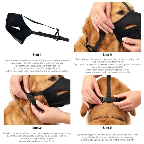 Dog Muzzle – Mesh Soft Muzzle for Small Medium Large Sized Dogs, Adjustable for No Bark, Scavenging, Licking & Chewing, Prevent Biting, Black (XL) - size: XL