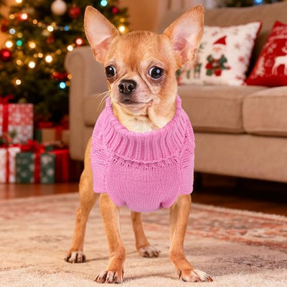 Dog Sweaters for Small Dogs Warm Dog Clothes Winter Chihuahua Clothes Girl Boy Puppy Sweater Knitted Doggy Coat Soft Solid Pet Cat Sweater with Turtleneck Pullover Design (Pink, X-Small) - color: PINK, size: X-Small